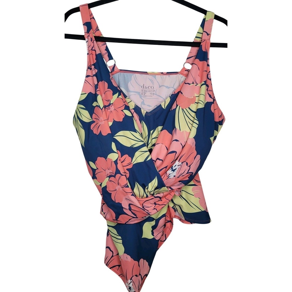 D & Co. Brach Women's Swimsuit 18W Plus Size Twisted Ruched Tankini Top Tropical